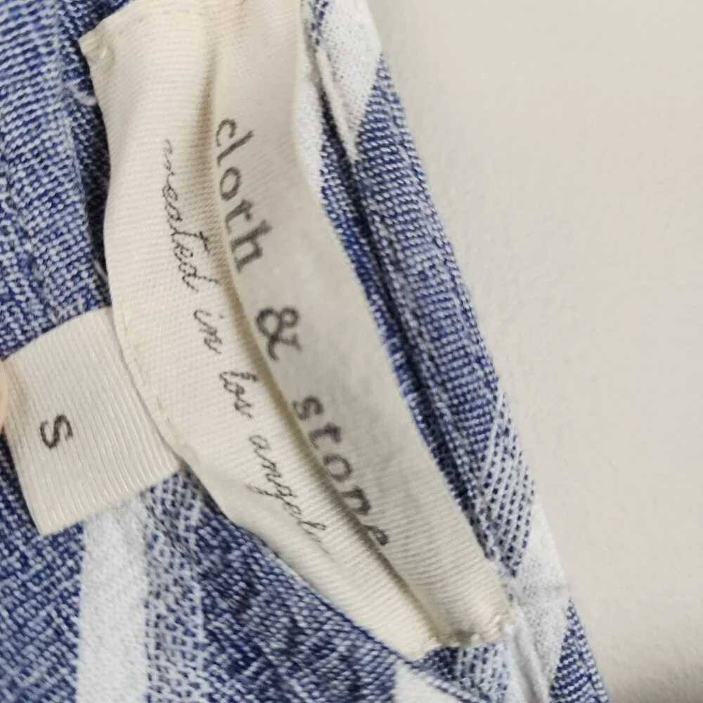 Anthropologie Cloth & Stone Size S women Blue Striped Cropped Wide Leg Jumpsuit
